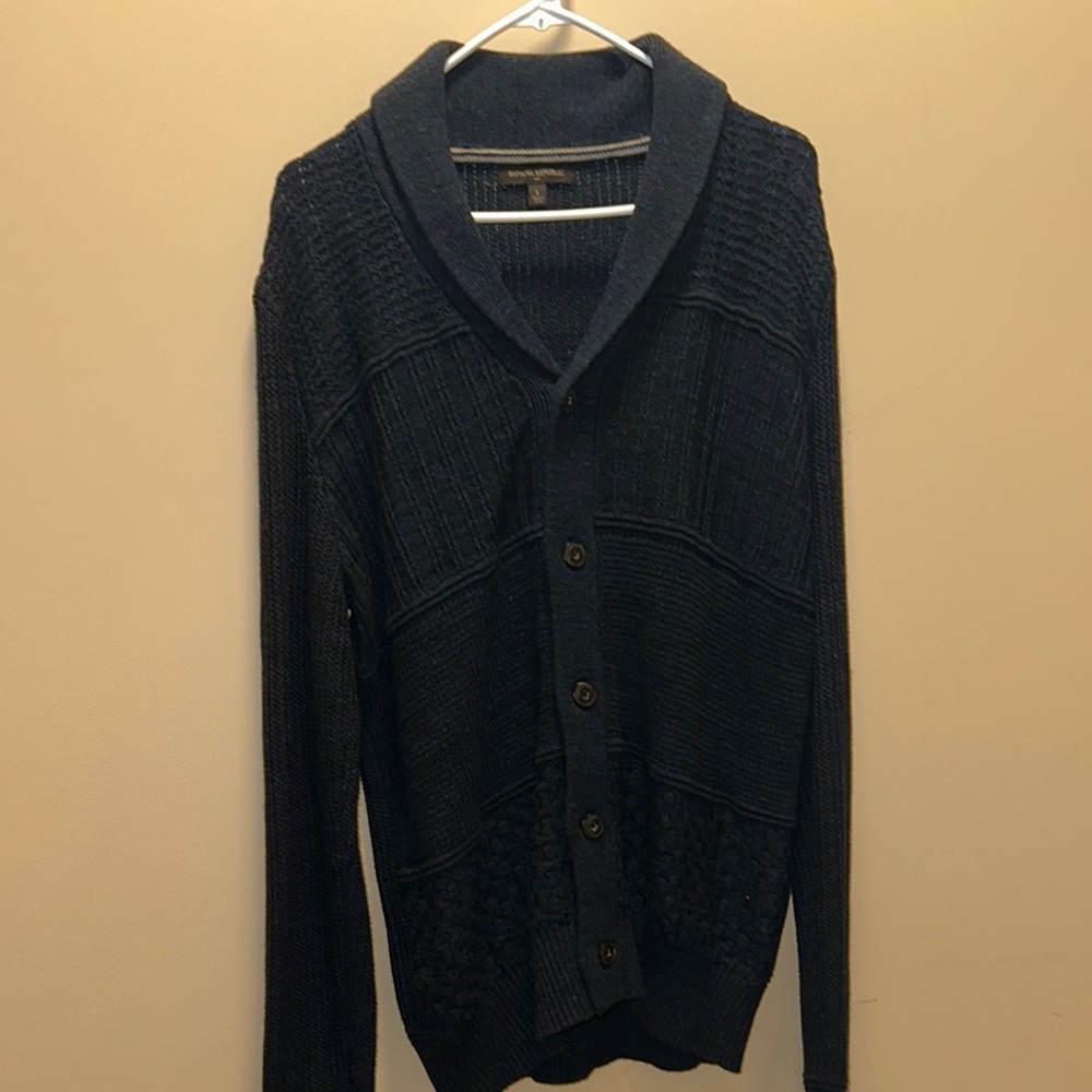 Men's Navy Cardigan with Shawl Collar